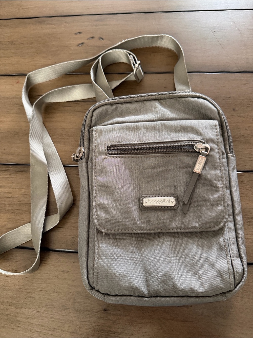 baggallini Silver Crossbody Bag RFID Protected Compact Travel Pouch #417